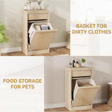 CABIHOME Tilt Out Trash Cabinet, Hidden Trash Cabinet with 10 Gallon Storage, Pet-Proof Freestanding Garbage Can Cabinet Laundry Hamper for Kitchen Dining Room CABIHOME