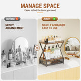 2 Tier Bathroom Counter Organizer with Drawer, Wood Vanity Bathroom Organizers and Storage for Perfume Skincare, Rustic Organizer Countertop Shelf for Bath Vanity Bedroom Kitchen Storage (Brown) Orapoke