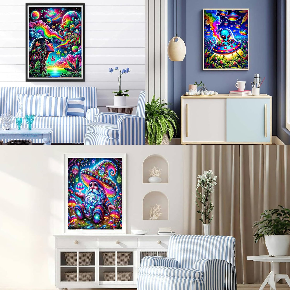EIBEILI Diamond Art Kits for Adults - 3 Pack Hippie Hippy Alien,Starry Rainbow,Gnome Diamond Painting Kits for Adults,5D Round Full Drill Gem Art,DIY Crafts Kits for Gift Home Wall Decor 12x16inch EIBEILI