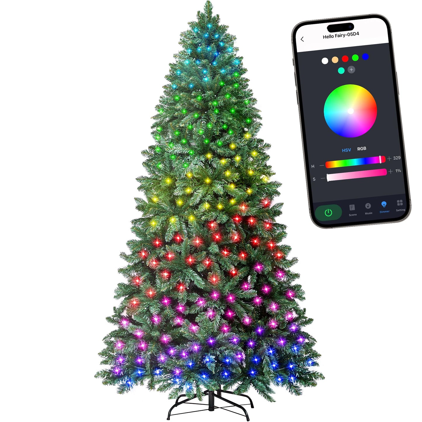 HOLLO STAR 6ft Prelit Christmas Tree with 270 LED Lights, Artificial Christmas Tree with App-Controlled Multi-Color RGB Lights, 1072 Branch Tips, Easy to Assemble, for Home, Party