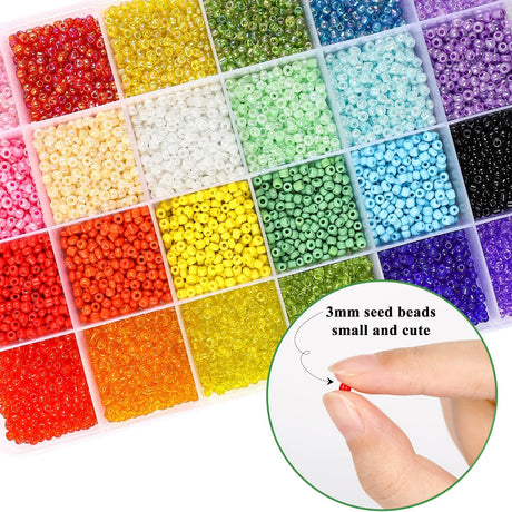 DICOBD 12000pcs 3mm Glass Seed Beads for Bracelets Making Kit with Letter Alphabet Beads, Friendship Bracelet Kits 8/0 Craft Bead for Jewelry Making Necklaces and Key Chains with 2 Rolls of Cord DICOBD