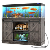 Hlivelood Farmhouse 55-75 Gallon Fish Tank Stand with Power Outlet, Aquarium Stand with Cabinet&Sliding Barn Door, Heavy Duty Reptile Tank Stand for 2 Fish Tank/Turtle Tank/Reptile Terrarium, Grey Hlivelood