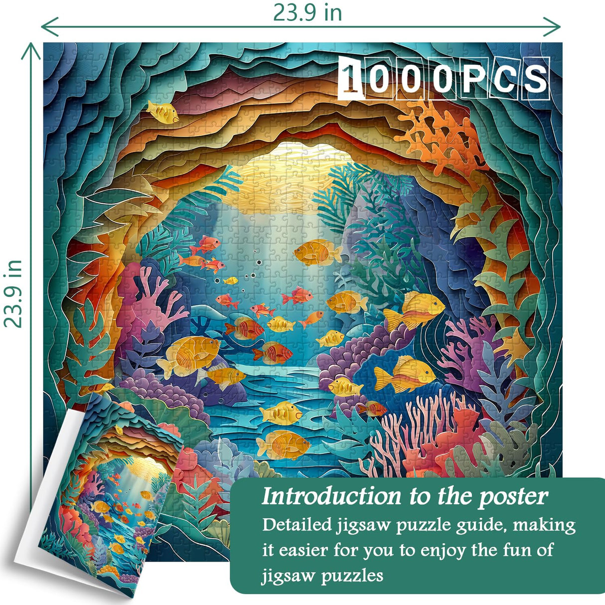 PICKFORU Ocean Puzzles for Adults 1000 Pieces, Quilling Paper Art Fish Sea Puzzle, Paper Cut Art Ocean Plant Jigsaw Puzzles as Home Decor PICKFORU