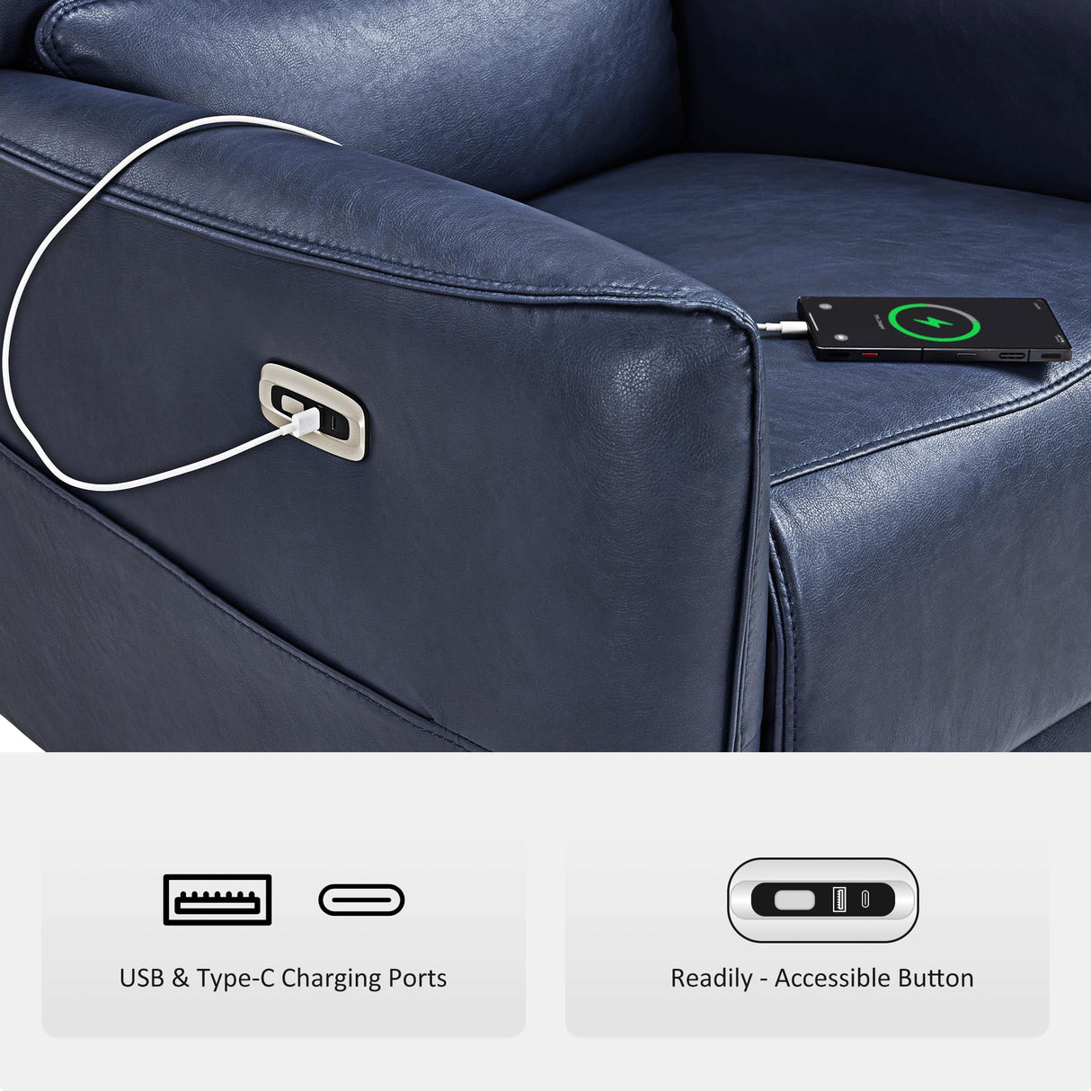 MCombo Power Swivel Rocker Recliner with Lumbar Support, Faux Leather Electric Nursery Glider Recliner Chair for Adults, 6922 (Navy Blue) MCombo