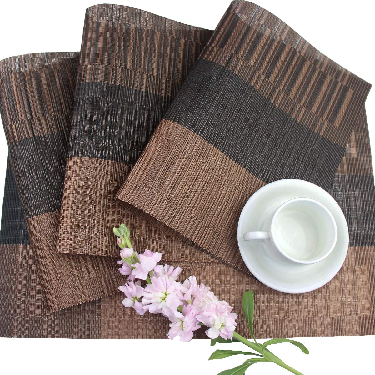 PIGCHCY Placemats,Durable Placemats for Dining Table,Washable Woven Vinyl Kitchen Placemats Set of 4 (Brown) PIGCHCY