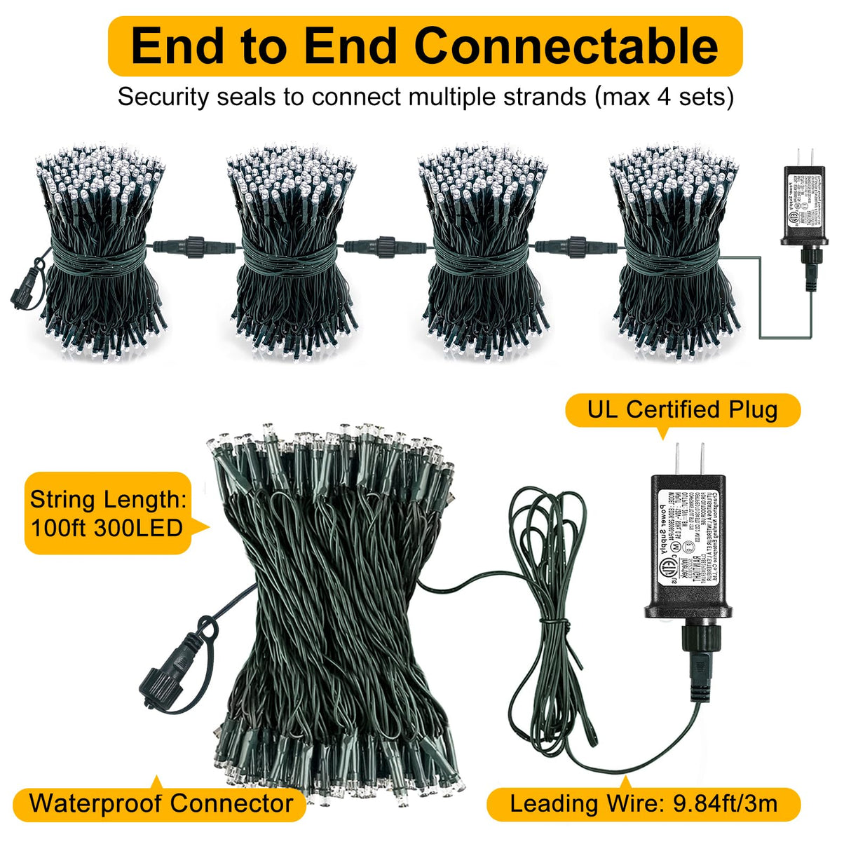 2 Pack Christmas Lights Outdoor, Total 200FT 600LED Christmas Tree Lights with 8 Modes Waterproof, Green Wire String Lights for Outside Patio Yard Tree Wedding Holiday Decorations, Warm White Nielfoi