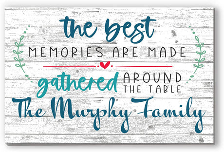 Personalized Kitchen Sign The Best Memories are Made Gathered Around the Table Custom Wood Farmhouse Décor for Home, Wedding, Family or Couples Gift Idea (Colorful) Broad Bay