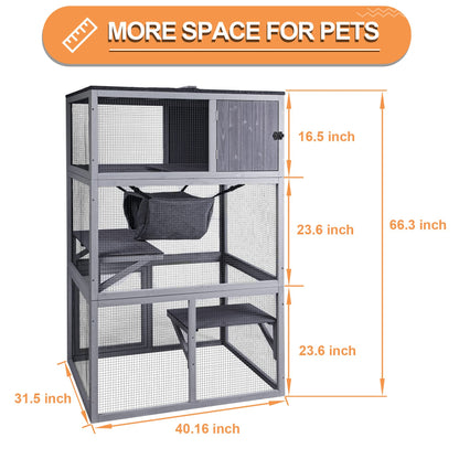 X-ZONE PET Catio Wooden Cat House, Outdoor 3 Floors Cat Enclosure, Indoor Large Kitten playpen with Hammock & Resting Box, Cat Cage Waterproof Roof - WoodArtSupply