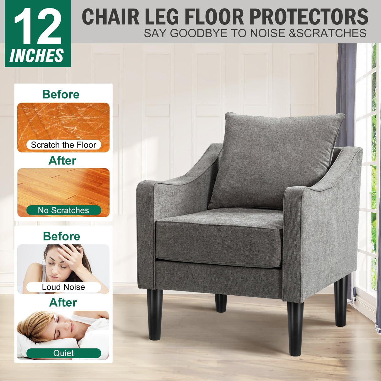 FoDau770 Black Rubber Wood Furniture Legs 12 Inch, Straight Tapered Wood Legs Mid Century Sofa Legs Set of 4, 5/16" UNC Furniture Feet Replacement Legs for Cabinet Sofa Couch Dresser Chair Ottoman FoDau770