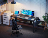 KKL Large Computer Desk with Power Outlets and USB Port Desk for Home Office Gaming Simple Modern Style Writing Desks with Storage Bag Headphone Hook, 55 inch, Black KKL