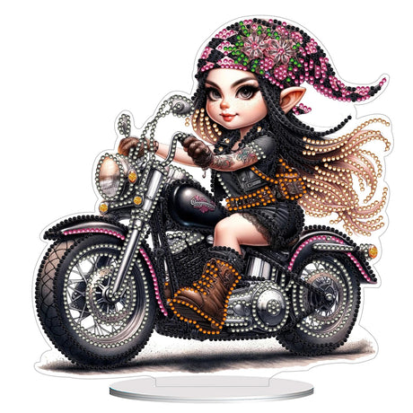 POETRYDRAW DIY Diamond Art Ornament Desktop Kit Motorcycle Girl, Stand Up Acrylic Diamonds Painting Ornament for Adults, 5D Special Diamond Gem Craft Tabletop Placement Board Kit POETRYDRAW