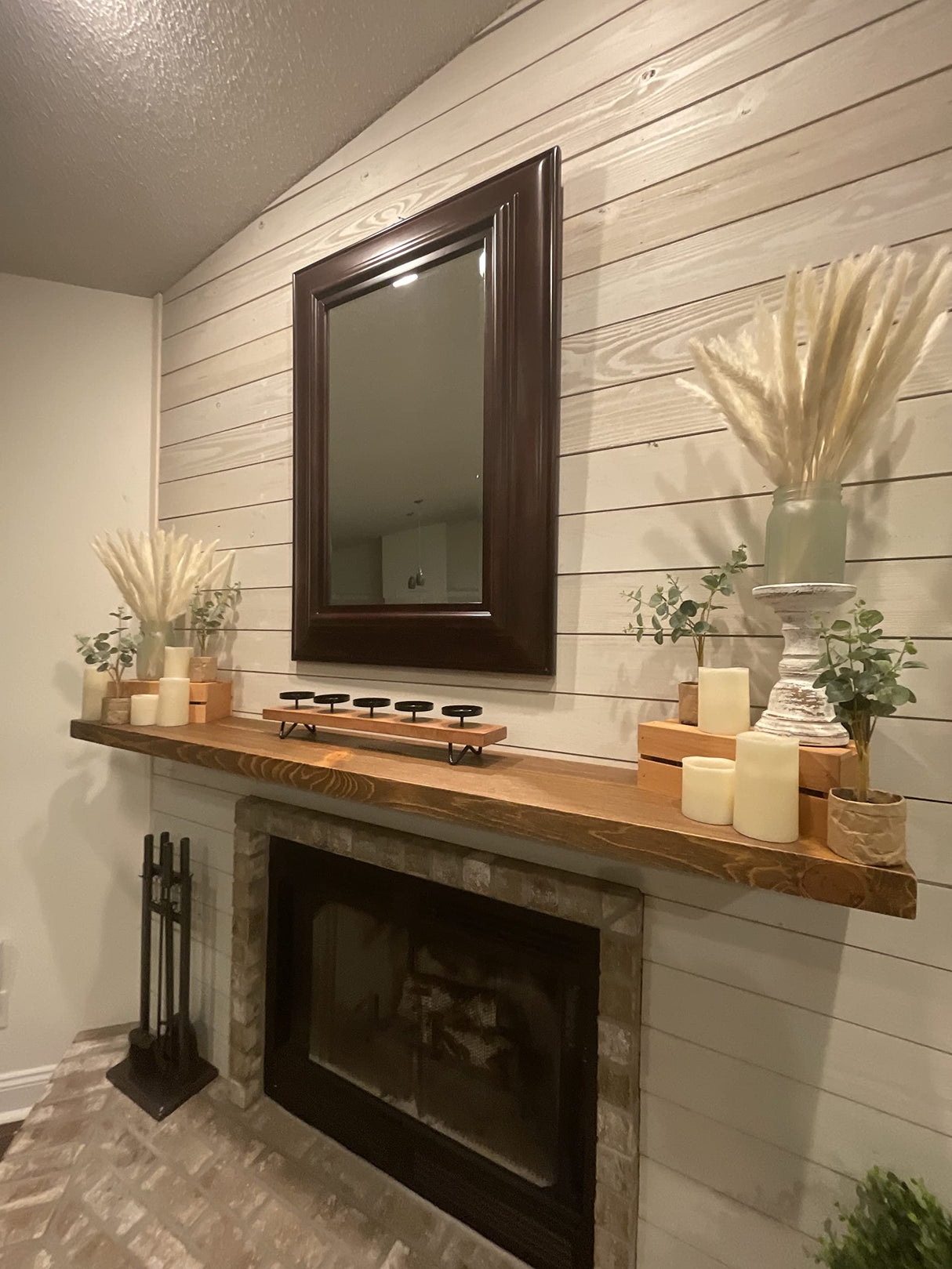 Joel's Antiques - 60 Inch Wooden Floating Shelves for Wall - Made of Natural Wood - Long Heavy Duty Rustic Fireplace Mantel & Book Shelf - Perfect for Living Room - Medium Brown 60x12x2 Inch joelsantiques