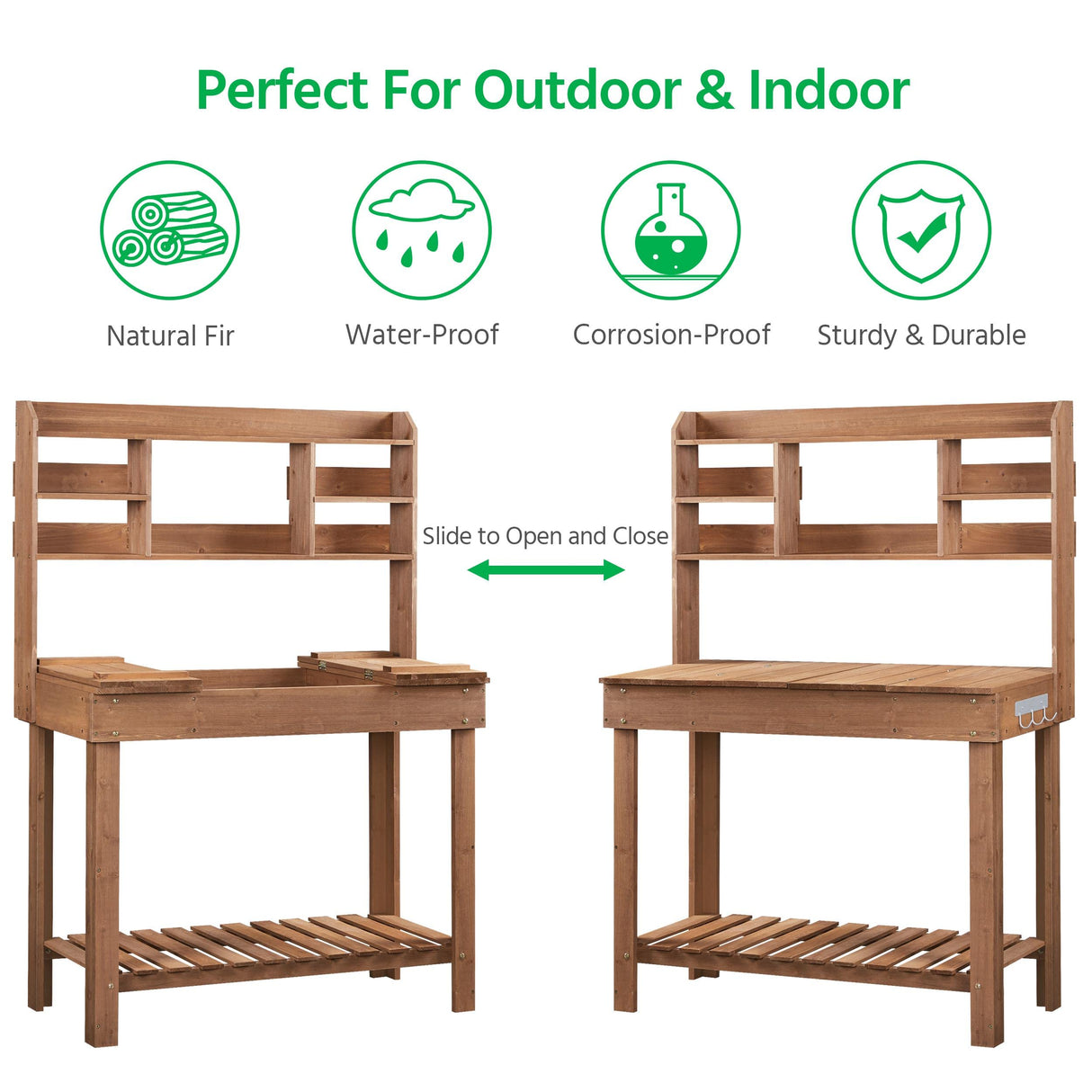 Yaheetech Potting Bench Table Horticulture Germination Table & Outdoor Garden Work Bench Platform w/Display Rack/Storage Shelf/Hanger/Thoughtful Sink Brown Yaheetech