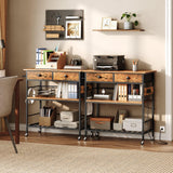 HOOBRO Kitchen Island with Storage, Rolling Island Cart for Kitchen with 2 Drawers & Outlet, 3 Tier Coffee Station and Microwave Stand, Kitchen Island Table for Home, Rustic Brown and Black BF08UZD01 HOOBRO