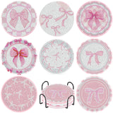 8 Pcs Diamond Painting Coasters,Diamond Painting Kits,Pink Bow Diamond Art Coasters,5D DIY Full Drill Diamond Dots,Gem Art Kits for Adults Arts and Crafts Supplies VDESFUEBY