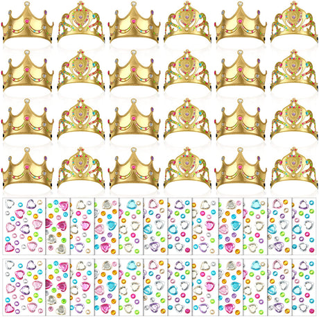 Jexine 100 Pieces Foam Crowns Set for Kids Princess Tiaras Making Kits 60 Pcs Foam Princess Crowns and 40 Sheets Crystal Diamond Sticker for Kids' Party Supplies Decoration Craft Jexine