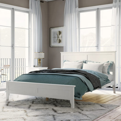 LZ LEISURE ZONE Modern Solid Wood Full Size Platform Bed with Headboard and Footboard in Pure White - WoodArtSupply