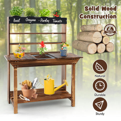 Costzon Kids Potting Bench, Wood Toy Gardening Center with 4 Pots, Chalkboard, Removable Sink, Storage Shelves, Mud Kitchen for Kids Outdoor Play Kitchen, Gift for Boys Girls 3+ Costzon