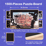 1500 Pieces Rotating Puzzle Board with Tilting and Cover, 36.2’x25.2’ Portable Wooden Jigsaw Puzzle Table with Lazy Susan and Drawers for Adults, Gift for Mom, Family, Friend Miereirl