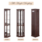 Eyisean 70" Lighted Glass Corner Curio Cabinet, Display Cabinet with Elegant Tempered Glass Door, China Cabinet with Light Bulb, Mirrored Back Panel, Rack for Living Room Storage(Dark Cherry) Eyisean