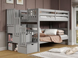 Bedz King Stairway Bunk Beds Twin over Twin with 3 Drawers in the Steps, Gray Bedz King