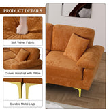 OUYESSIR L Shaped Sectional Sofa Couch, 91" Upholstered Velvet 3 Seat Sofa with Ottoman and Pillows, Comfy Couch Sleeper for Living Room, Bedroom (Orange) OUYESSIR