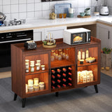 Loomie Wine Bar Cabinet with LED Light, Home Coffee Cabinet with Wine Rack and Glass Holder, Kitchen Buffet Sideboard W Storage Shelf, Freestanding Liquor Cabinet for Living Room, Dining Room (Walnut) Loomie