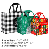 YANGTE 20 Pack Christmas Gift Bags Assorted Sizes, Reusable Tote Bags with Handle, Includes 4 Large 8 Medium 8 Small Non-Woven Christmas Bags for Xmas Party Favors YANGTE