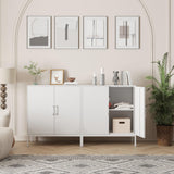 Metal Storage Cabinet with Adjustable Shelves, Steel Buffet Sideboard for Entryway, Living Room, Dining Room, Kitchen, Office, Bar (White) Steehoom