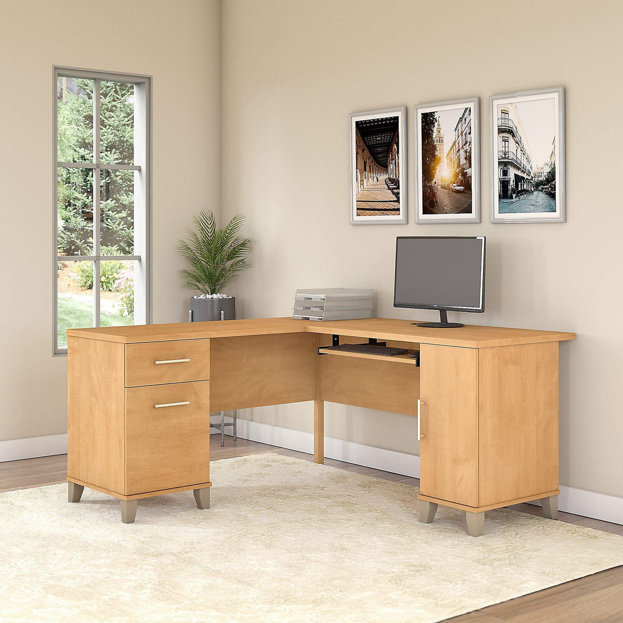 Bush Furniture Somerset L Shaped Desk with Storage | Corner Computer Table for Home Office, 60W, Maple Cross Bush Business Furniture