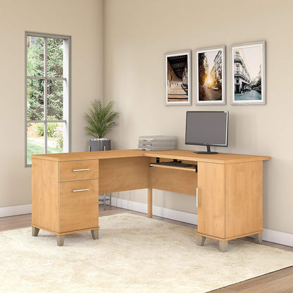 Bush Furniture Somerset L Shaped Desk with Storage | Corner Computer Table for Home Office, 60W, Maple Cross - WoodArtSupply