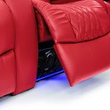 Seatcraft Diamante - Home Theater Seating - Living Room - Power Recline - Italian Leather - Powered Headrests - Cupholders - USB Charging - Ambient Lighting - Arm Storage, Red, Row of 2 Seatcraft