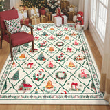 LIVEBOX Machine Washable Christmas Area Rug 5x7 - Moroccan Rug Thin Non-Slip Christmas Rugs for Living Room Bedroom,Large Neutral Low-Pile Green Rugs for Dining Room Office, Beige/Green LIVEBOX