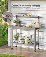 HDPS Outdoor Potting Bench with Sliding Tabletop/ 4 Wheels/Removable Sink, All-Weather Outside Garden Work Table, No Rust/Fade/Break, Potting Station for Porch, Patio & Backyard (Grey) ONBRILL