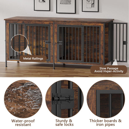 EasyCom 78 Inch Dog Cage Furniture for 2 Dogs, Extra Large Double Dog Crate Furniture Large Breed, XXL Thick Wooden Dog Crate Furniture TV Stand, Sturdy Dog Kennel Furniture Dog Crate with Di - WoodArtSupply