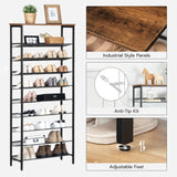 HOOBRO 10-Tier Shoe Rack, Large Capacity Shoe Shelf, Shoe Storage Organizer for 30-40 Pairs of Shoes, Front Door Entrance, Entryway, Hallway, Closet, Space Saver, Rustic Brown and Black BF110XJ01 HOOBRO