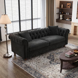 ONBRILL 82" Chesterfield Sofa, Black Velvet Couch with Rolled Arms, 23.6" Deep Seat Couch w/2 Throw Pillows, Button Tufted Backrest, Turned Wood Legs, Comfy Loveseat Sofa for Living Room, Bedroom ONBRILL