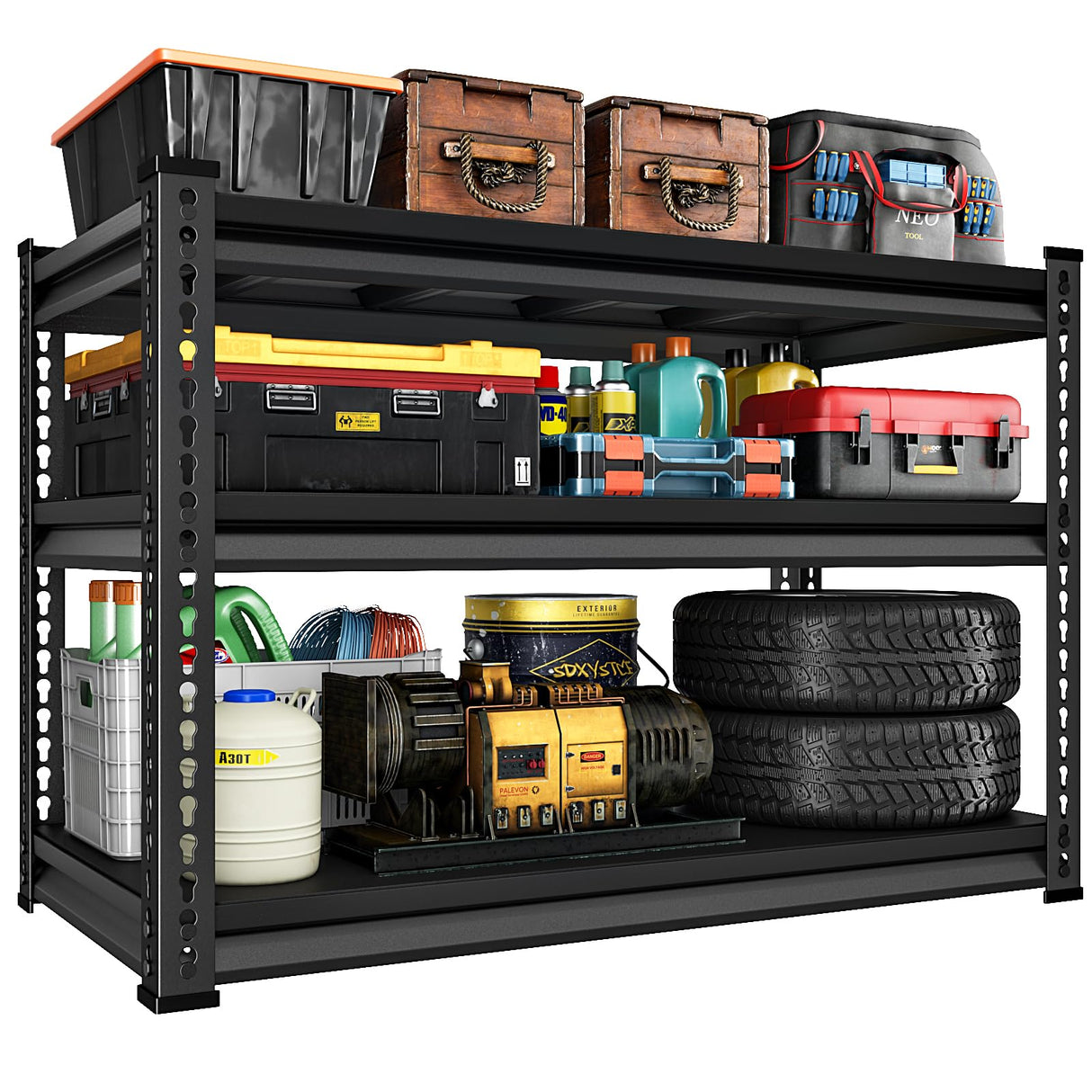 SDXYSTCE 48" W Garage Shelving Heavy Duty, 1500LBS Loads Shelving Units and Storage Racks, 3-Tier Metal Garage Storage Shelves, Industrial Utility Shelf Heavy Duty,48" Wx16 Dx39 H, Black SDXYSTCE