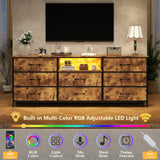 Loomie 63 Inch Dresser for Bedroom, Wide Long Fabric Dresser with LED Lights & 8 Drawers, Large TV Stand for 55, 65, 70 Inch TV, Entertainment Center with Storage (Rustic Brown) Loomie