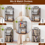 LOAKEKEL Record Player Stand, Vinyl Record Storage Up to 200 Albums, 3 Tier End Table with Removable Dividers, Tall Side Table for Living Room, Bedroom, Black, HETCD010BK1 LOAKEKEL