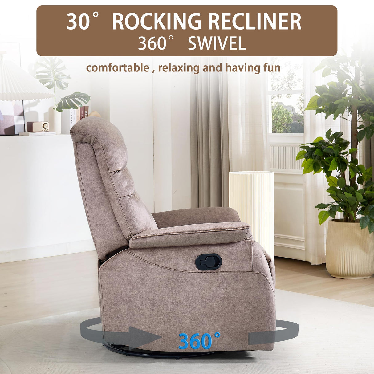 Rocking Swivel Recliner Chair for Power Lift Recliner Chair for Elderly, 360 Degree Swivel, Adjustable Modern Reclining Chairs, Classic and Traditional Recliner Sofa with Lumbar Support (Grey) ALYIAMXL