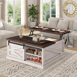 Itaar 39.4'' Lift Top Coffee Table with Storage, Farmhouse Coffee Tables for Living Room, Square Coffee Table with Large Hidden Compartment & 2 Drawers & Adjustable Shelves, White Itaar