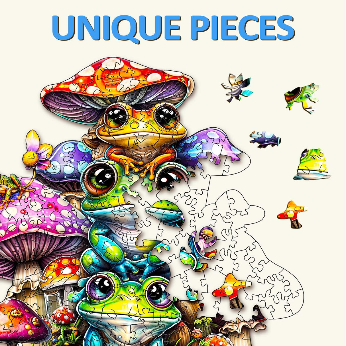 WOODBESTS Wooden Puzzle for Adults, Frog Family Puzzle (M, 190pcs, 11.4"x10.9") Beautiful Wooden Box, Wooden Jigsaw Puzzles Unique Shape, Birthday Gifts for Adults and Kids Family Game WOODBESTS