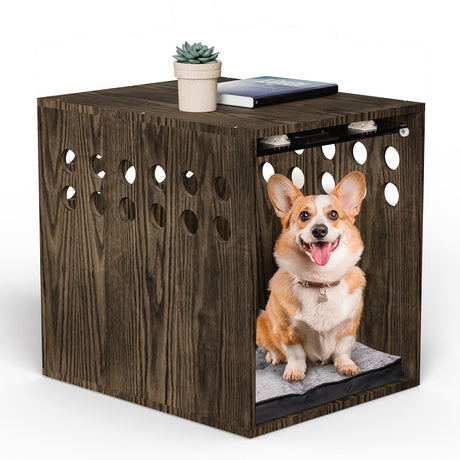 Dog Crate Furniture, SAUCE ZHAN Dog Kennel with Cushion for Small/Medium Dogs, End Side Table Wooden Crate for Pets Indoor, Brown SAUCE ZHAN