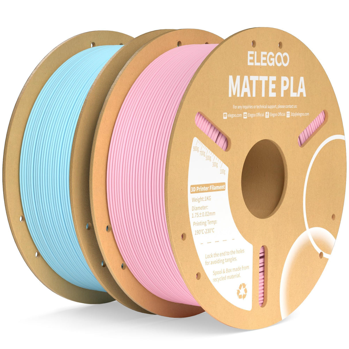 ELEGOO Matte PLA Filament Sakura Pink & Ice Blue 2KG, 1.75mm 3D Printer Filament Dimensional Accuracy +/- 0.02mm, 2pcs 1kg Carboard Spool (2.2lbs) for Most FDM 3D Printers ELEGOO