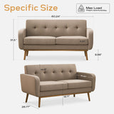 HUIMO 60'' Loveseat Sofa, Love Seat Couches for Living Room, Small Sofa with Solid Wood Frame, Button Tufted Sofa Couch for Bedroom, Office, Apartment (Brown) HUIMO