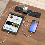 Farmhouse 61'' Executive Desk with 5 Drawers, Rustic Office Desk Computer Desk with Charging Station, File Drawers and Storage Cabinet, Wood Workstation for Study and Home Office,(Unique White) Vabches