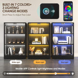 Airynee Display Cabinet with Glass Doors 3-Tier, 7 Vibrant Colors 3 Dynamic Lighting Modes HD Glass Storage Cabinet with Human Body Sensor(Black) Airynee