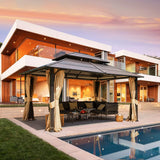 MELLCOM 12 x 14 FT Iron Hardtop Gazebo, Double Roof Gazebo with Curtains and Netting, Waterproof Canopy Gazebo with Anti-Rust Coating Frame for Patios, Lawns, Gardens, and Backyard MELLCOM