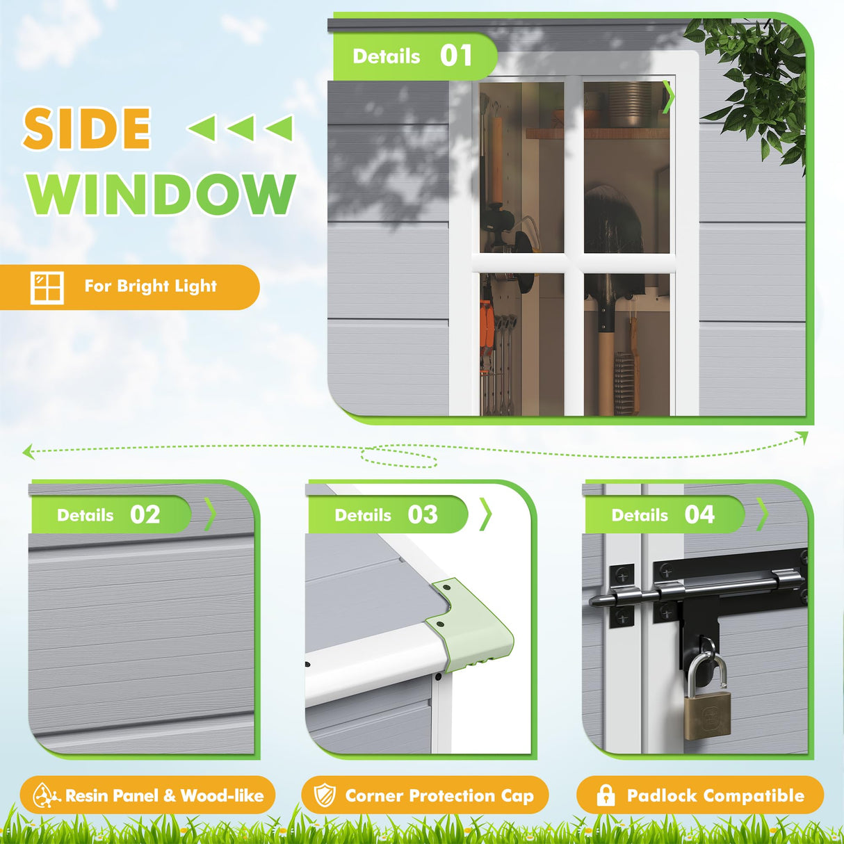 Devoko Outdoor Storage Shed, 6x4 FT Plastic Resin Shed with Floor, Garden Tool Sheds with Lockable Door for Patio Backyard Lawn Pool Devoko